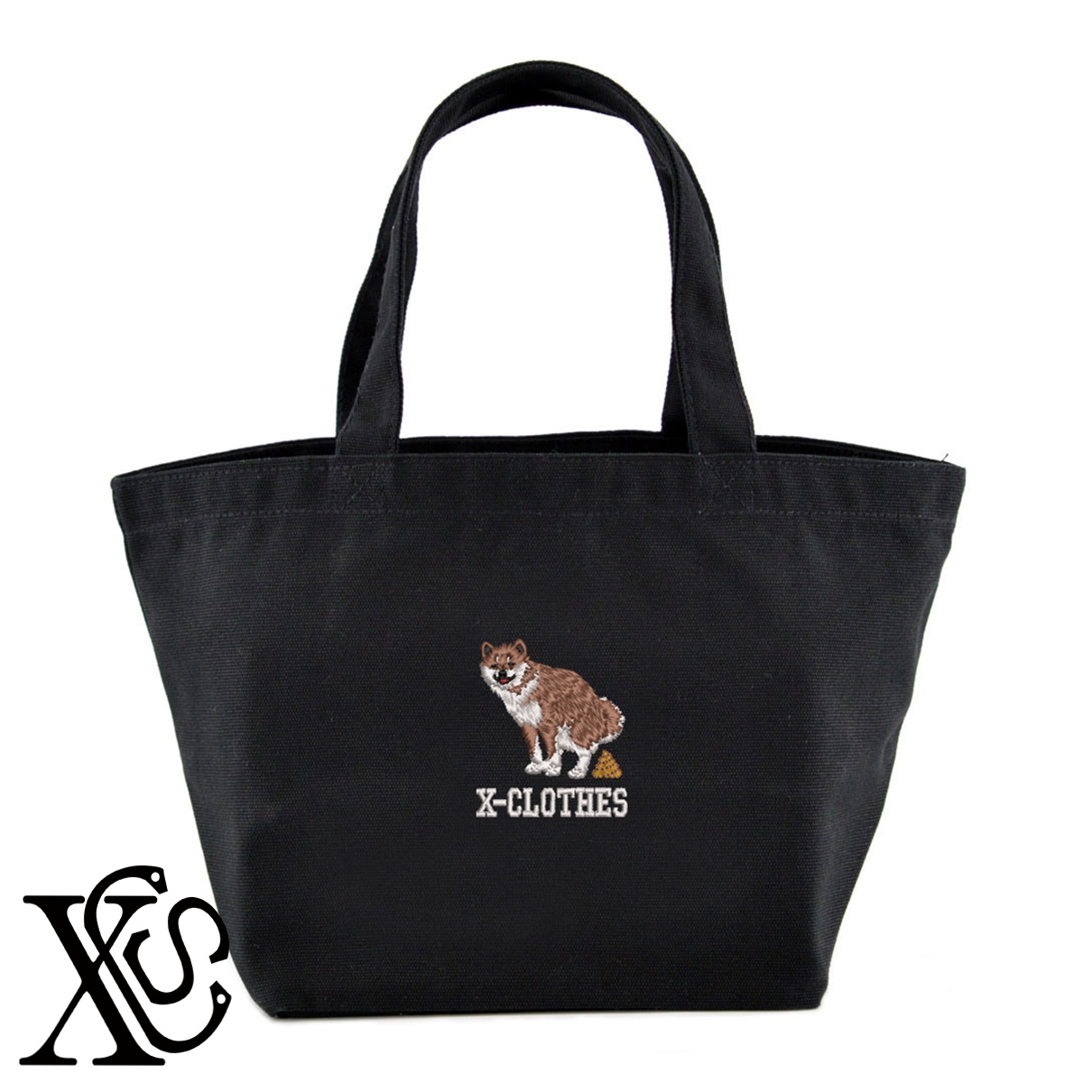 幸うんだワン2柄単 刺繍 キャンバス生地 ランチ ミニ トートバッグ レディース メンズ【X-CLOTHES】オリジナル グッズ ワンポイント 雑貨