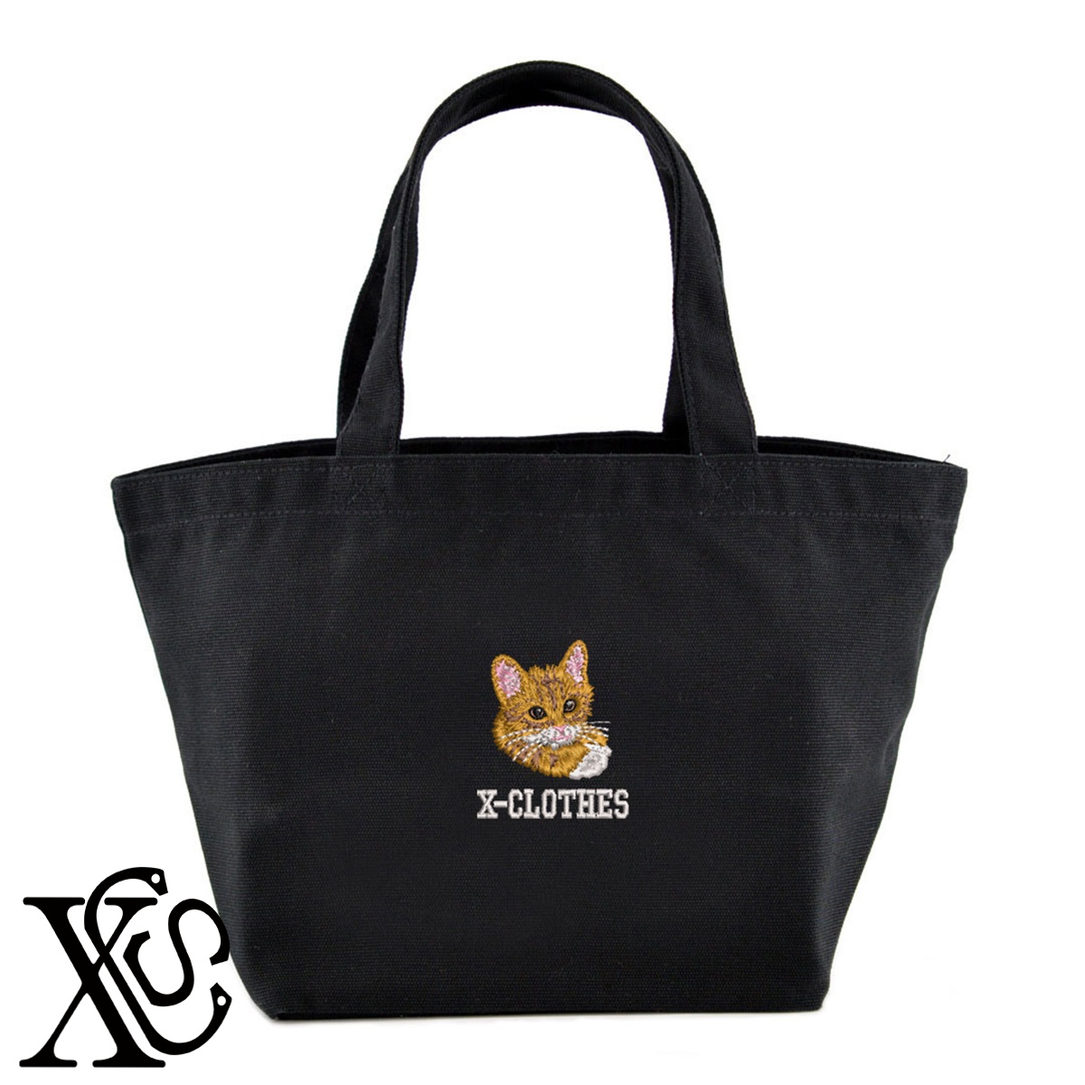 見つめる猫2柄単 刺繍 キャンバス生地 ランチ ミニ トートバッグ レディース メンズ【X-CLOTHES】オリジナル グッズ ワンポイント 雑貨