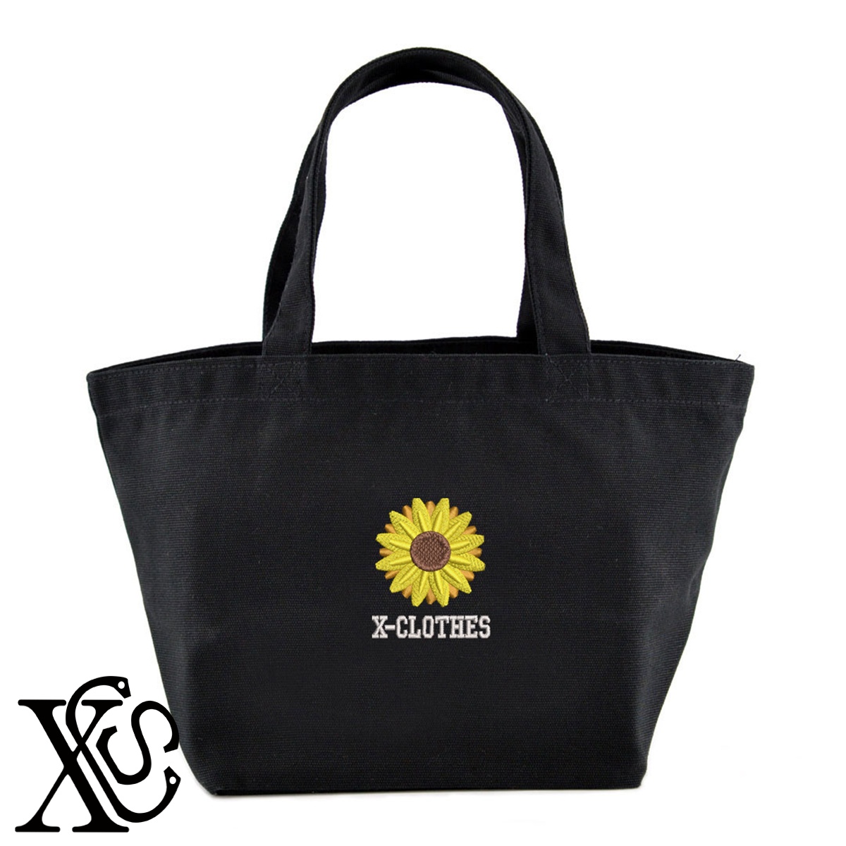 ひまわり2柄単 刺繍 キャンバス生地 ランチ ミニ トートバッグ レディース メンズ【X-CLOTHES】オリジナル グッズ ワンポイント 雑貨