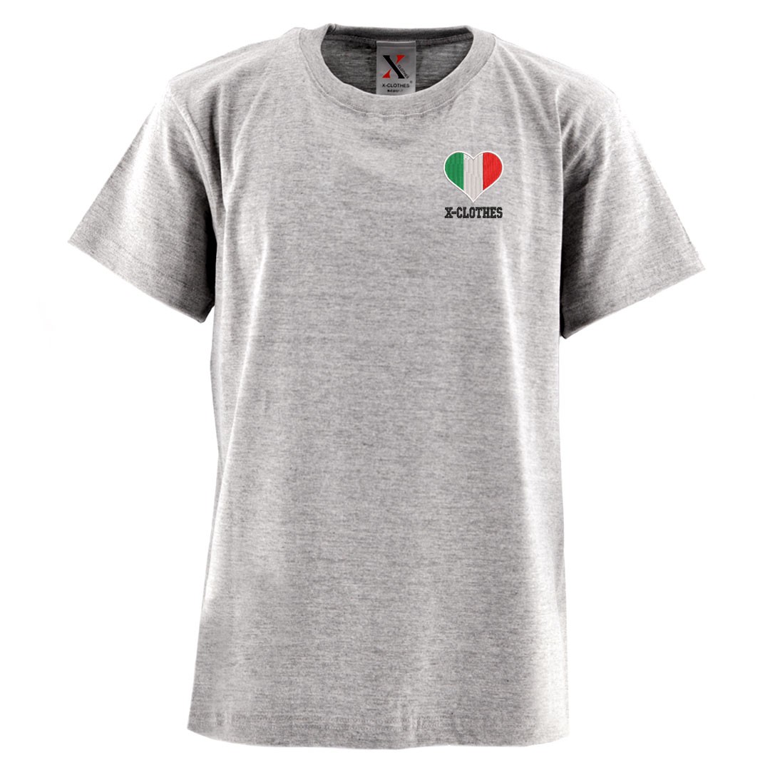イタリア製 刺繍装飾スウェットTシャツ ハート 国旗 刺繍 メンズ Tシャツ 5.6オンス 半袖 服 グッズ