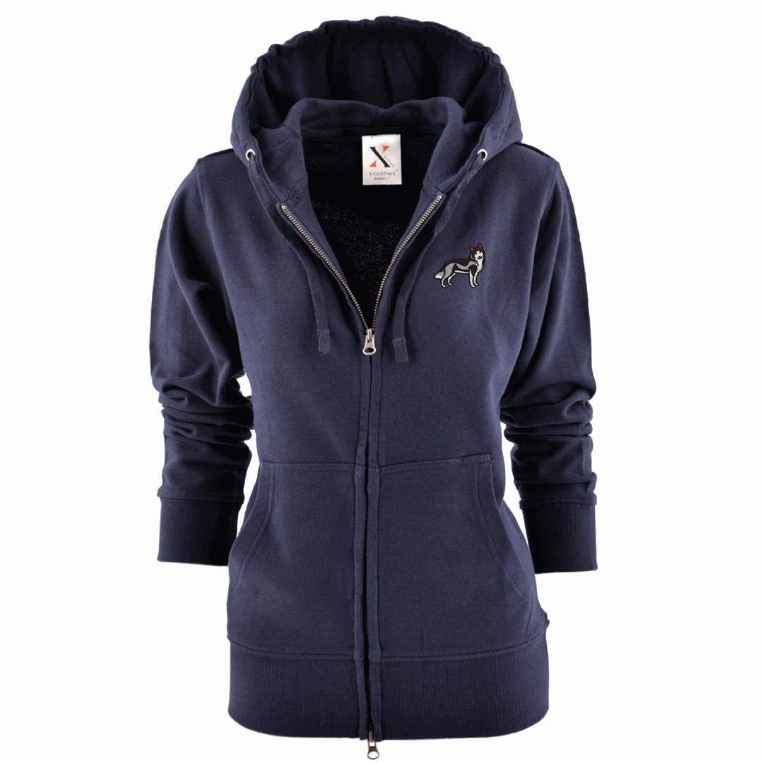 シベリアンハスキー 刺繍 レディース ジップ パーカー 服 グッズ