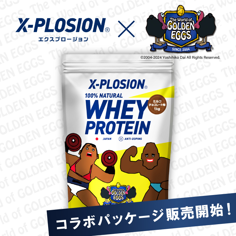 エクスプロージョン WPC 1kg ミルクチョコレート味 100%ホエイプロテイン 大容量 Golden Eggs(シルバー×イエロー) 関連画像1