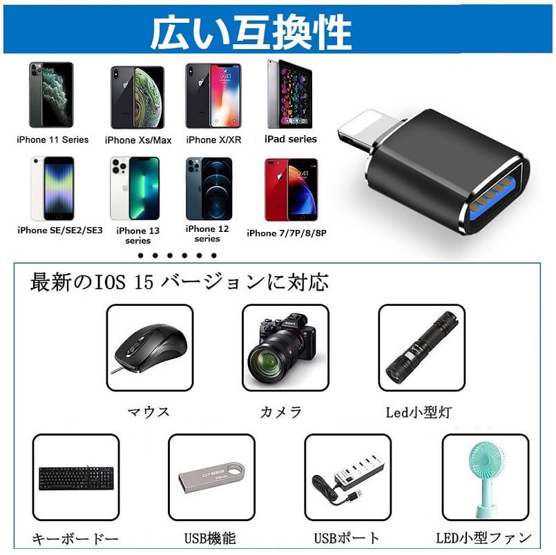 iPhone iPad 変換アダプタ カメラ OTG ケーブル 多デバイス対応