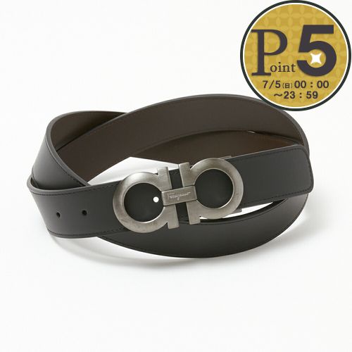 【並行輸入品】 フェラガモ FERRAGAMO メンズ ベルト リバーシブル ガンチーニ 675542 0464231 NERO HICKORY 艶なし