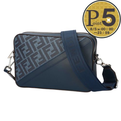�y�����񂹁z �y���s�A���i�z �t�F���f�B FENDI �V�����_�[�o�b�O �N���X�{�f�B CAMERA CASE 7M0286 ASIC F1O97 LEATHER DENIM B MEDIUM