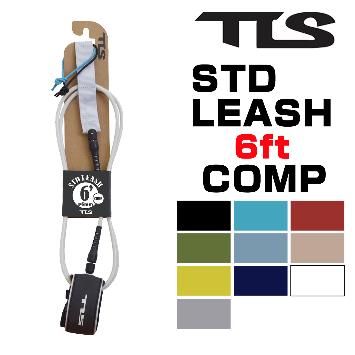 6' COMP TLS STD LEASH BLACK リーシュコード ブラック - サーフィン