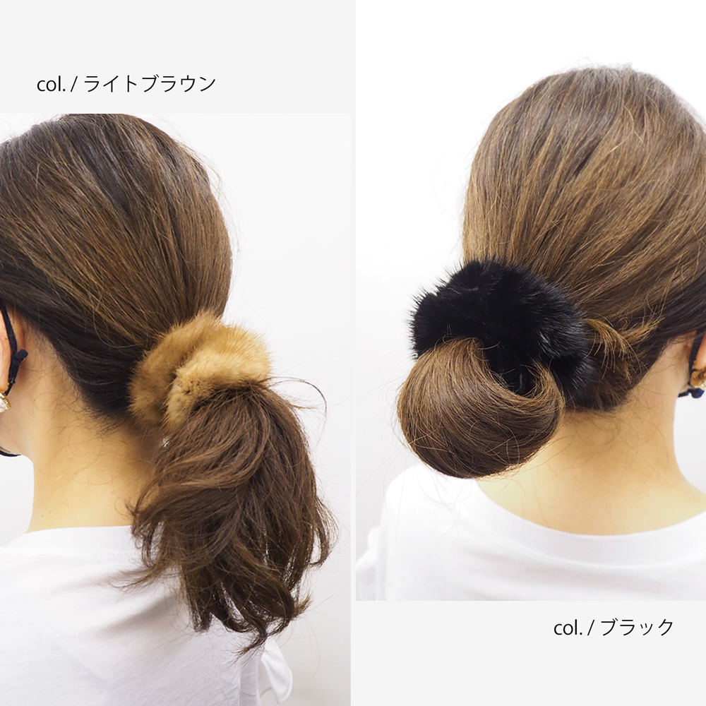 ミンク ファー シュシュ 日本製 ヘアゴム ヘアアクセサリー 髪留め