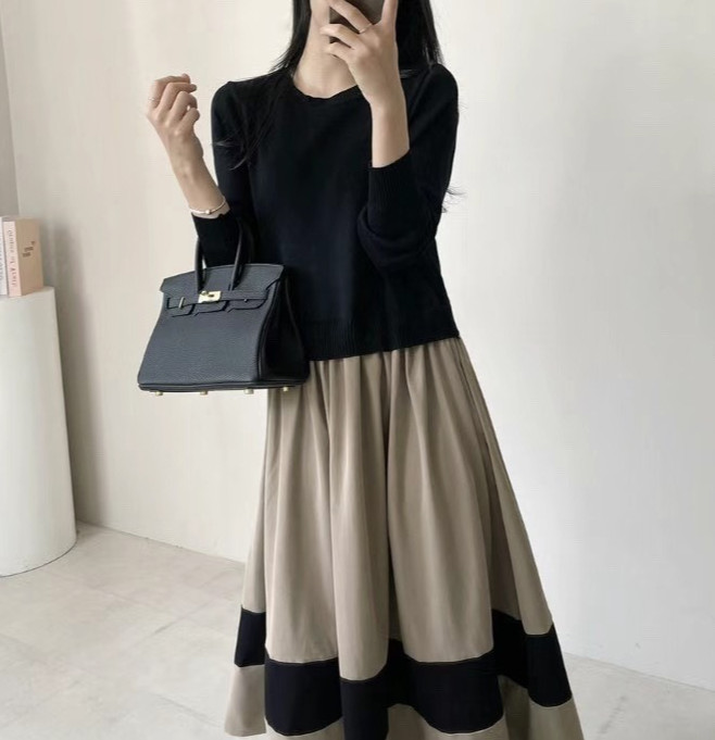 ワンピース レディース  秋冬 コーデ おしゃれ きれいめ 30代 40代 無地ワンピース ロング丈 丸首 ゆったり 長袖 カジュアル 体型カバー 送料無料 |  | 02