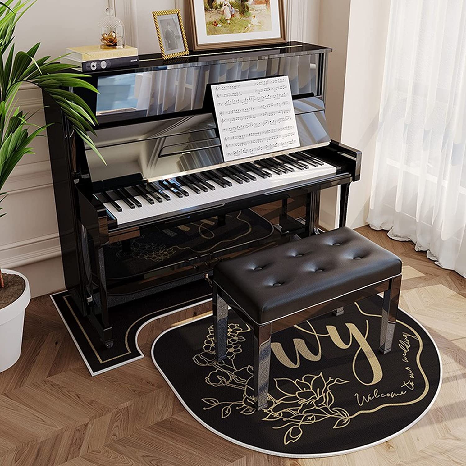 電子ピアノ 専用マット 防音対策マット ピアノ鍵柄 モダン 異型 チェア