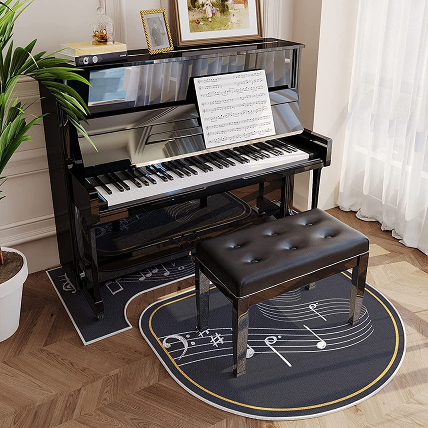 電子ピアノ 専用マット 防音対策マット ピアノ鍵柄 モダン 異型 チェア