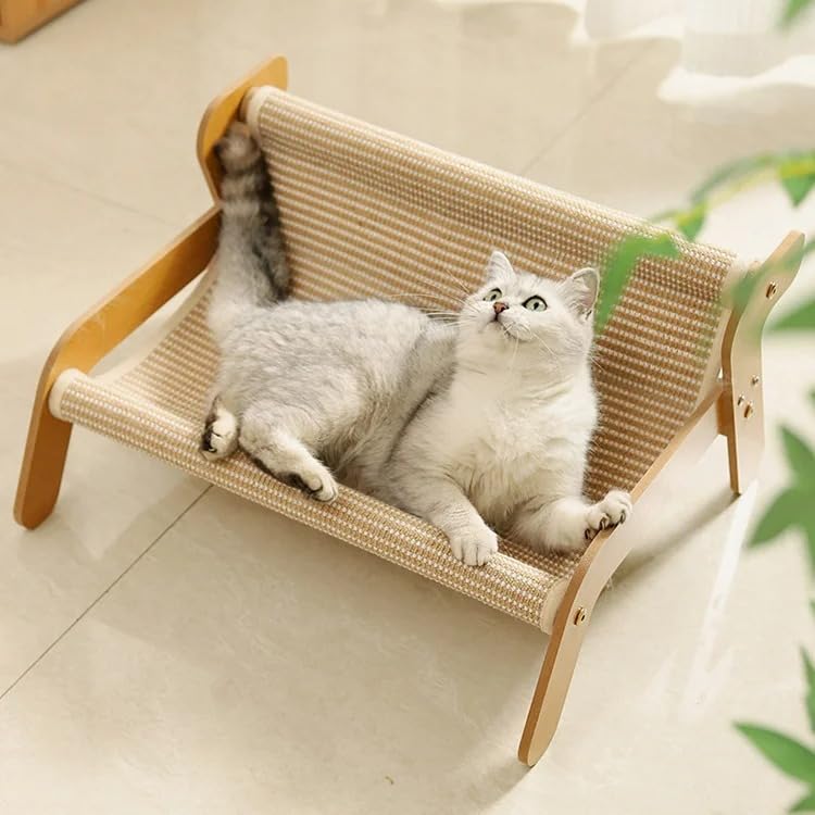 猫 ベッド ハンモック 猫用ラタン編みクールソファ 木製フレーム 通気