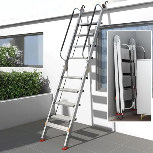 ロフト はしご 階段 8-14段 屋根裏 滑り止め手すり付き折りたたみ式