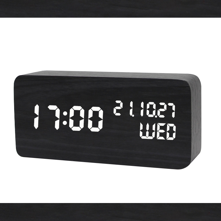 時計 目覚まし時計 置き時計 デジタル LED表示 大音量 温度計 カレンダー アラーム 音感センサー 輝度調節 設定記憶 USB給電 木製 おしゃれ ウッド 木目調｜xjazxin｜05