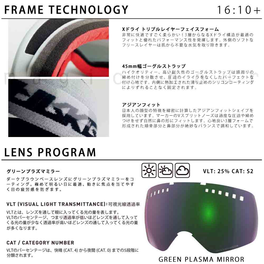 スキーゴーグル スノーボード ゴーグル メンズ レディース ミラー MARKER マーカー 16:10+ スペアレンズ セット アジアンフィット  くもり止め ダブルレンズ 球面