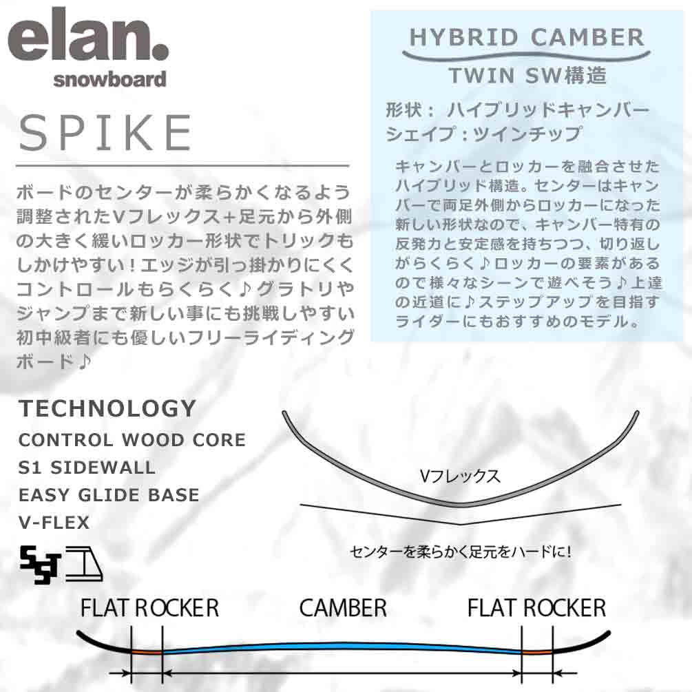 SPIKE スノーボード 151 ハイブリッドキャンバー ビンディング付き elan スノーボード 板 メンズ 2点 セット ハイブリッド