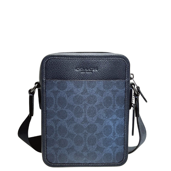美品　コーチ　サリバン スムース メッセンジャー バッグ　ネイビー　革　大容量 COACH コーチ バッグ メンズ ショルダーバッグ シグネチャー