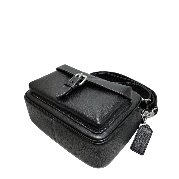 男性向け COACH ブラック レザー A3収納可能 ショルダーバッグ 男性向け COACH ブラック レザー A3収納可能 ショルダーバッグ