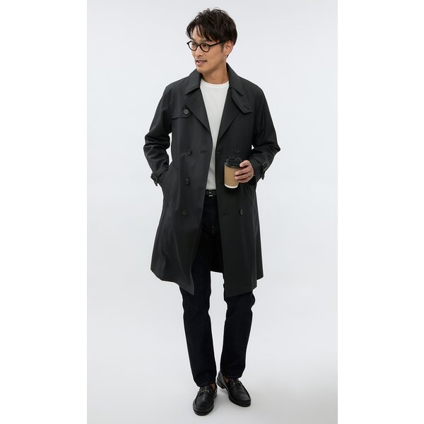 AOYAMA 【洋服の青山】ダブルトレンチコート メンズ 秋冬用 ブラック