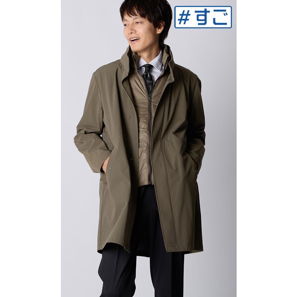 AOYAMA 【洋服の青山】中綿ベスト付き スタンドカラーコート メンズ