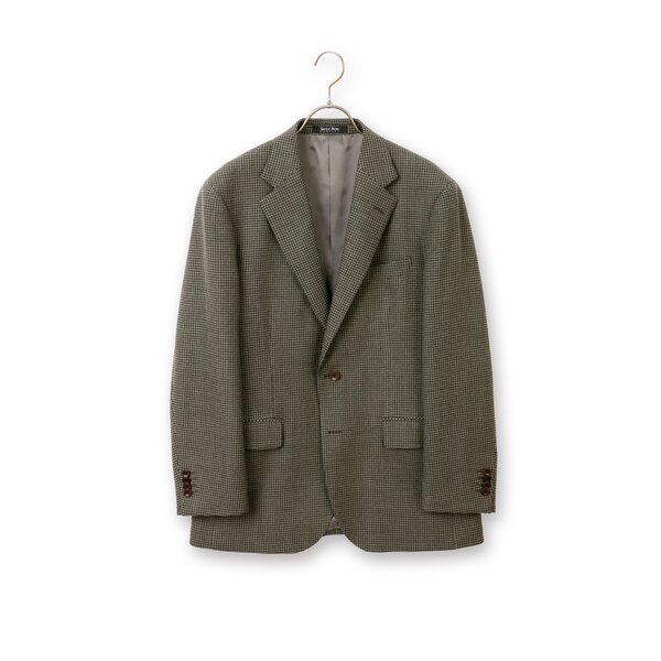 美品ヒューゴボス 現行タグ千鳥格子ジャージーリネンジャケット サックスブルー50 a25s1462-64.jpg