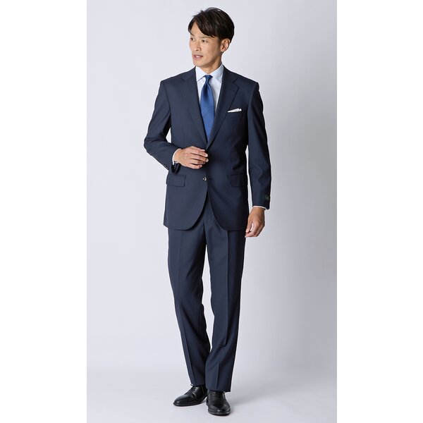 美品 EDIFICE ピュアウール メンズスーツ 2B ストライプ ネイビー L AOYAMA 【洋服の青山】ウール100% プレミアム スーツ メンズ スリム