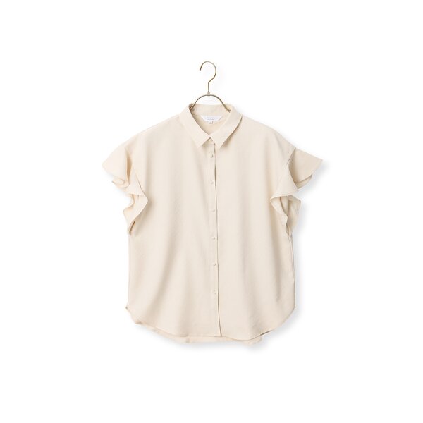 AOYAMA 【洋服の青山】春夏 ベージュ系 フリル袖パールボタンブラウス 