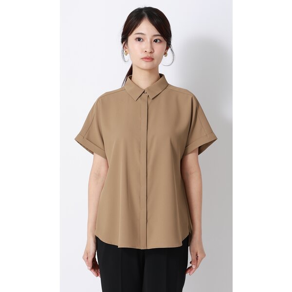 AOYAMA 【洋服の青山】春夏 ブラウン系 □シャツカラーブラウス【半袖