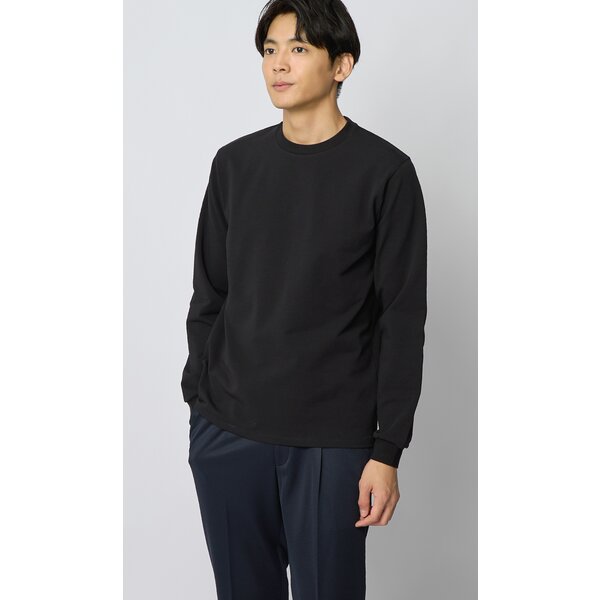 AOYAMA 【洋服の青山】光沢 適度な肉感 クルーネック Tシャツ 長袖