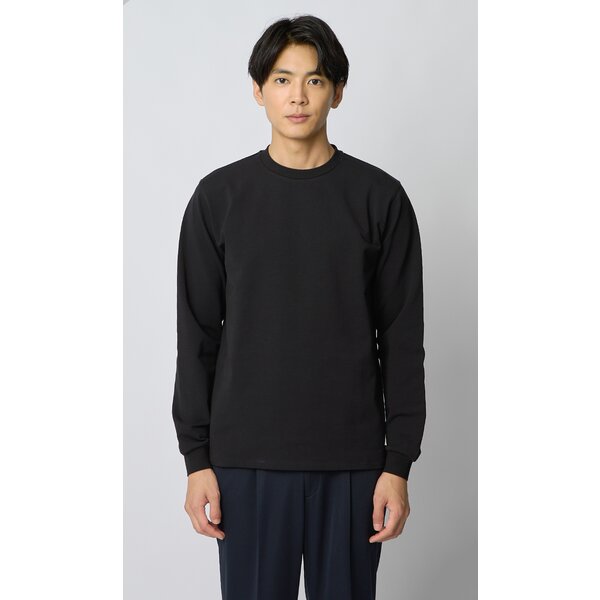 AOYAMA 【洋服の青山】光沢 適度な肉感 クルーネック Tシャツ 長袖