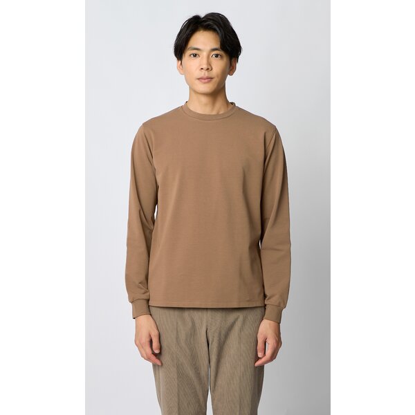 AOYAMA 【洋服の青山】光沢 適度な肉感 クルーネック Tシャツ 長袖