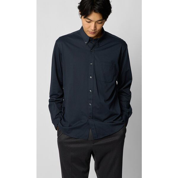 AOYAMA 【洋服の青山】ニットシャツ 長袖 メンズ 春夏 秋冬 ネイビー