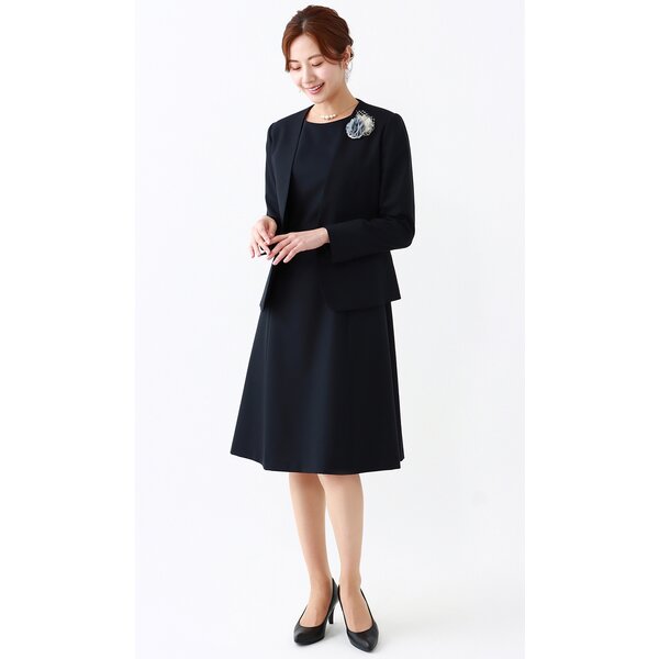 ネイビー 半袖フレアワンピース AOYAMA 【洋服の青山】オールシーズン ネイビー系 半袖フレア