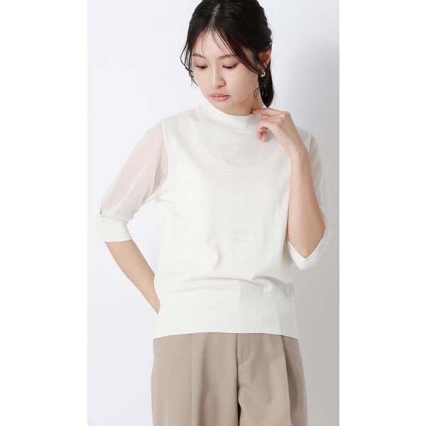 AOYAMA 【洋服の青山】ハイネック シアー袖ニット トップス レディース