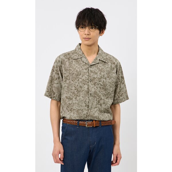 AOYAMA 【洋服の青山】カジュアルシャツ 半袖 メンズ 盛夏 カーキ 緑