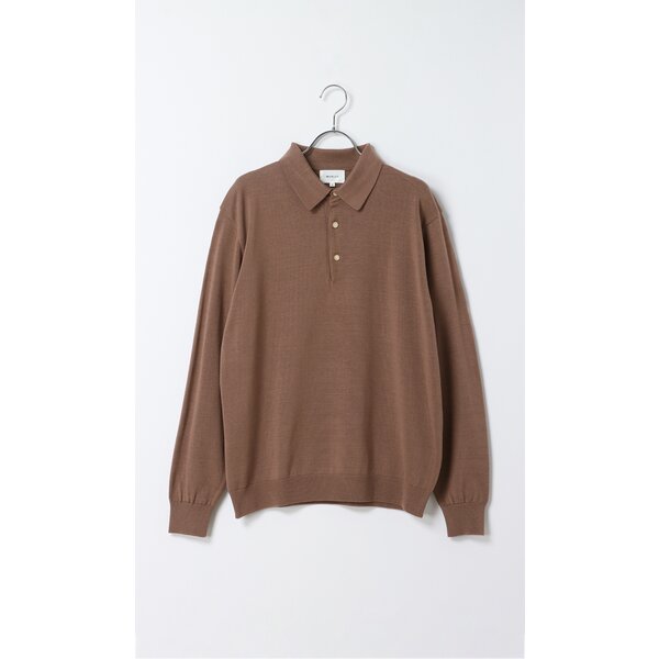 AOYAMA 【洋服の青山】ニットポロ 長袖 メンズ 秋冬 ブラウン 茶色