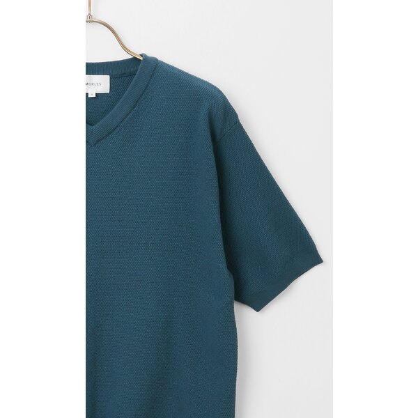 AOYAMA 【洋服の青山】ニットTシャツ 半袖 メンズ 春夏 ブルー 青 織柄