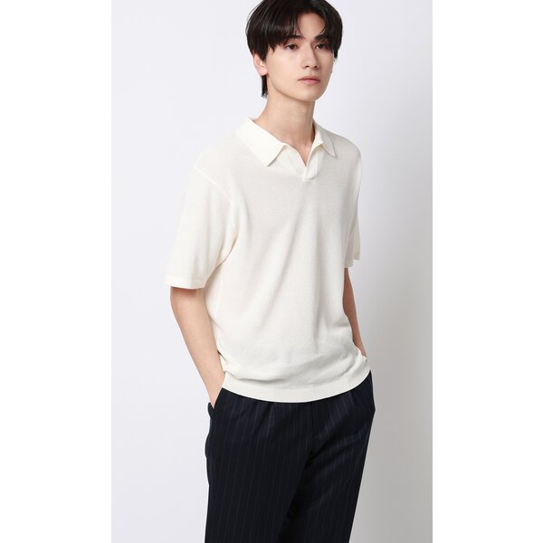 AOYAMA 【洋服の青山】和紙 ニットポロシャツ スキッパーカラー 半袖