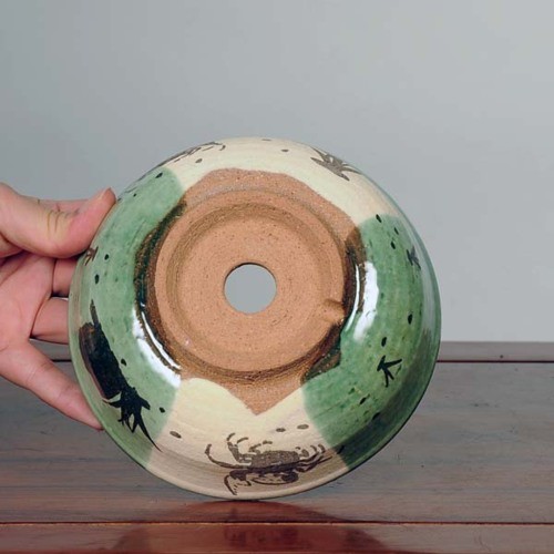 信楽焼：カニ織部絵付浅鉢 5号* 資材 : 遊恵盆栽 Yahoo!店 - 通販