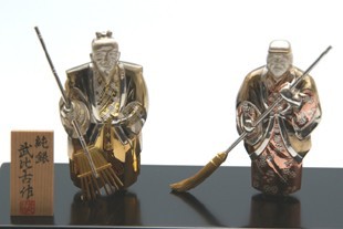 大阪長生堂 純銀 銀製 置物 高砂2号 背景付 結納品の一品に！結婚祝い