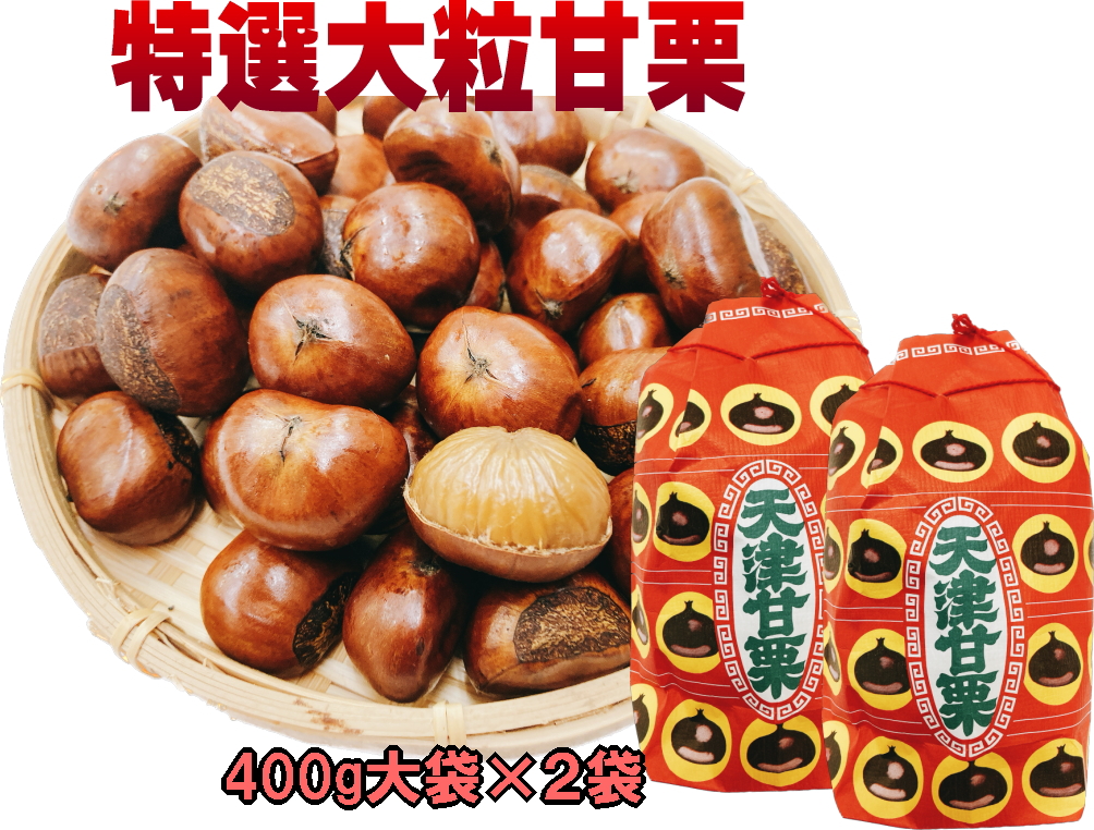 新栗入荷】特選大粒甘栗 大きんちゃく袋400g×2袋 午前焼いて午後出荷