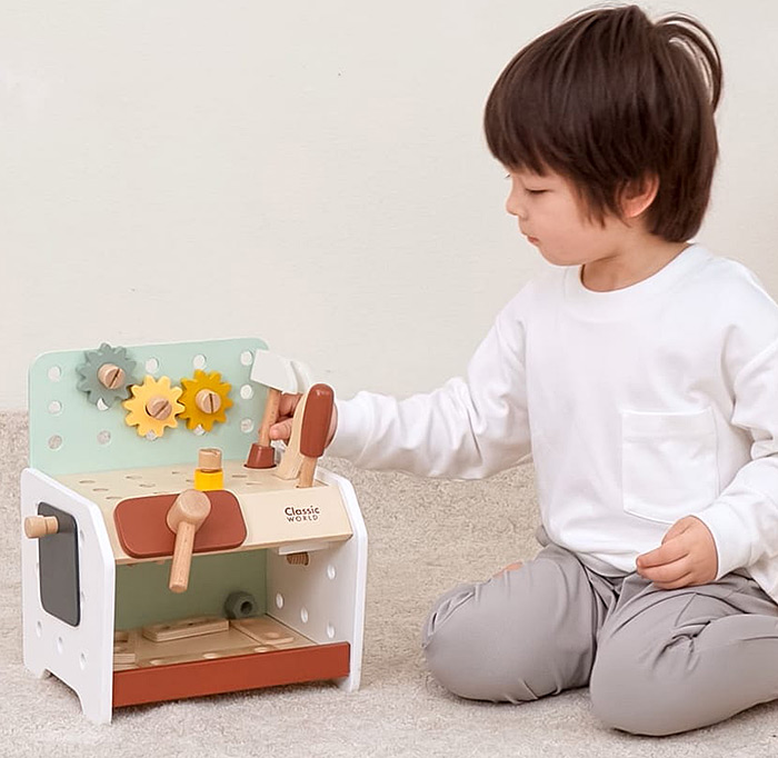 ワンダーワールド　大工さん　木のおもちゃ　美品　販売終了品 知育玩具 3歳 大工さん 大工おもちゃ 木のおもちゃ 大工道具 工具 ネジ