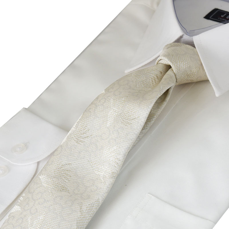 ネクタイ 結婚式 西陣織 縁起物 白 鳳凰 轡唐草 菊立桶 箱付き 礼装