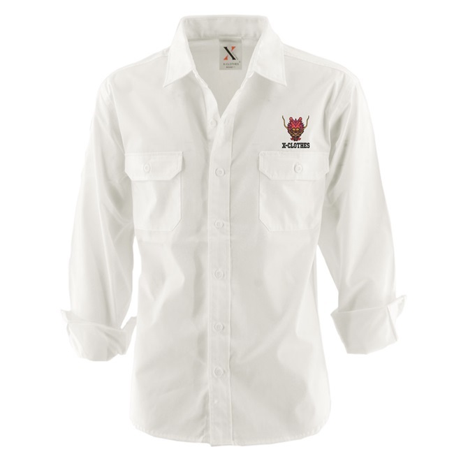 ワンポイント リアル 刺繍 長袖 ワークシャツ メンズ オリジナル ホワイト 白 モカ ベージュ ロゴ ギフト プレゼント 誕生日 お祝い 父の日｜y-fit｜11
