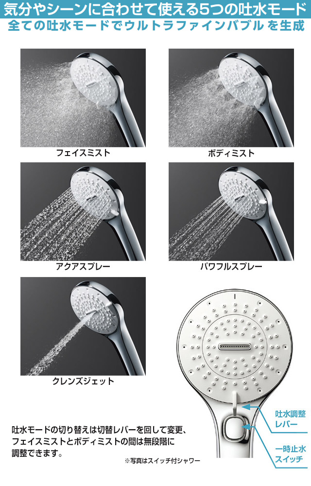 LIXIL（リクシル） ファインバブルシャワーヘッド SPA Uスイッチ付
