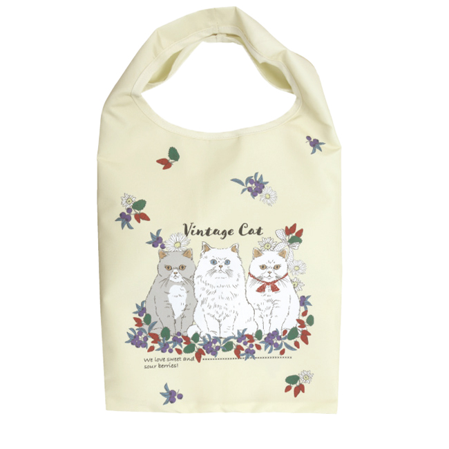 tooco♡パリの街並み猫ちゃん　エコバッグS パステル色 ノアファミリー エコバッグ マチ広 猫 コンビニバッグ お弁当 マチが