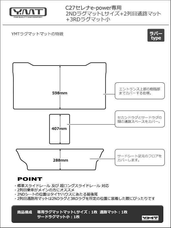 C27セレナ e-powerラバー製セカンドラグトLサイズ+2列目通路マット+3RD