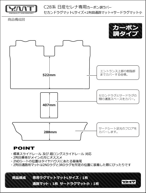 驚きの値段 YMT 新型セレナ C27 ラバー製セカンドラグマットLサイズ 2