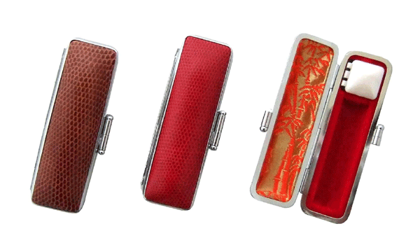 キメの細かい高級トカゲ革ケース　茶と赤【日本製】