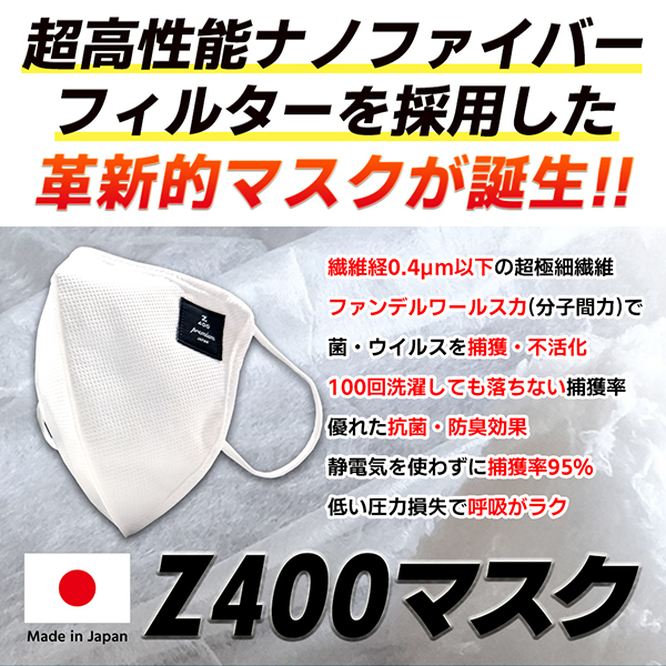 マスク 白 ホワイト 高機能マスク 洗える Z400 XSサイズ Sサイズ M 