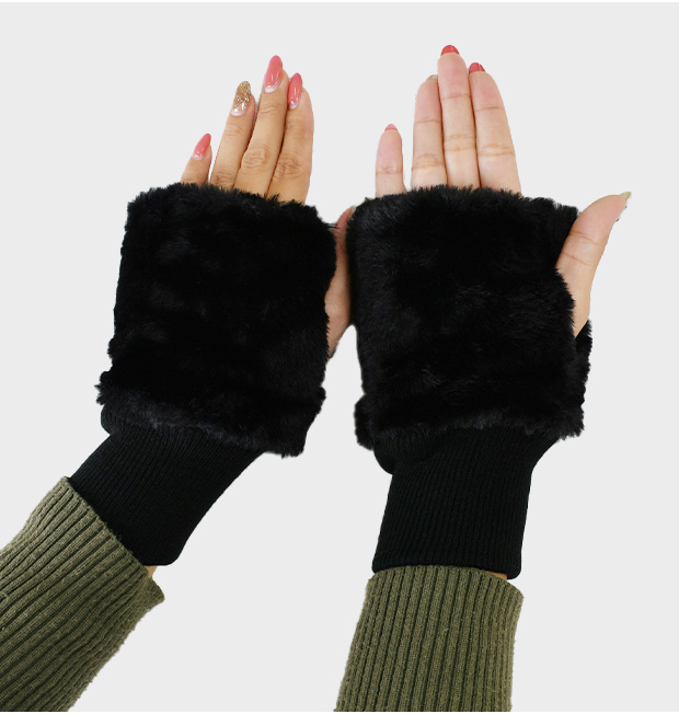 フェイクラビットファー手袋 指なし レディース ハンドウォーマー